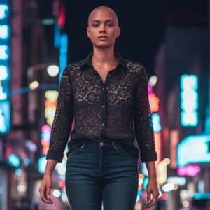 Y2K Sheer Lace Black Shirt Small Fairy Grunge Whimsigoth Floral Dark Romantic